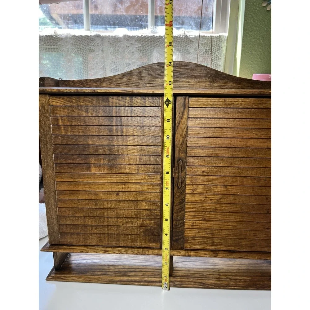 Vintage Antique Wood Wall Spice Rack Copper Hardware 14